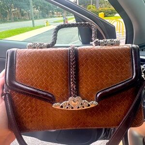Elegant Brown Woven Handbag